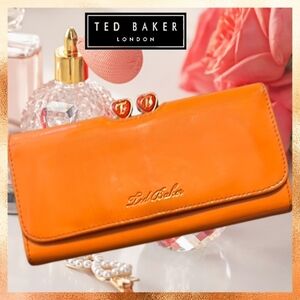 Ted Baker London Matinee Patent Leather Vibrant Orange Kiss Lock Clutch Wallet